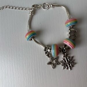 925 Silver Charm Bracelet Rainbow Beads, 4 striped beads marked 925